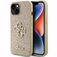 Guess Glitter Script Big 4G viedtālruņa apvalks iPhone 15 - zelta