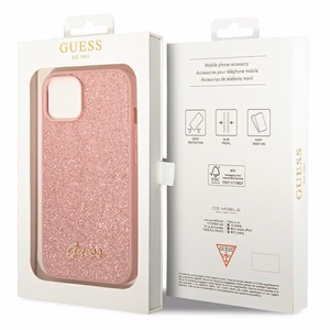 Guess Glitter Script cietais maciņš iPhone 14 Plus 6,7" rozā