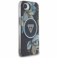 Guess IML Metal Glitter Flowers Triangle magnētiskais viedtālruņa apvalks iPhone 16e - melns