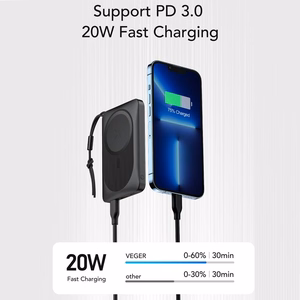 VEGER portatīvais lādētājs 10000 mAh ar bezvadu uzlādi, savietojams ar MagSafe PD QC3.0 2A 20W MagOn (VP1151 / W1151) balta