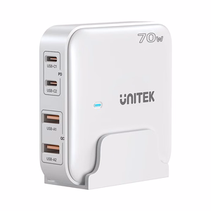 GaN tīkla lādētājs - Unitek P1228AWH01-EU | 70W 2x USB-C 2x USB-A