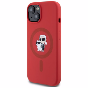 Karl Lagerfeld silikona Karl&Choupette galvu gredzena Magnētiskais viedtālruņa apvalks iPhone 15 - sarkans