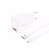 FONENG tīkla lādētājs EU54 18W 1xUSB QC3.0 + kabelis Micro USB balts