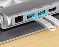 Regulējams portatīvā datora statīvs + USB-C HDMI centrmezgls Unitek D1109B01 PD 100W