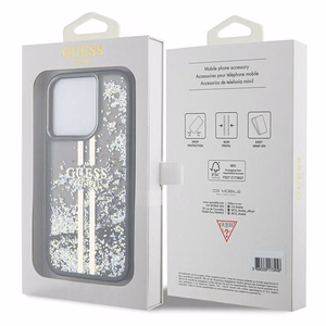 Guess Liquid Glitter Gold Stripes viedtālruņa apvalks iPhone 15 Pro - melns