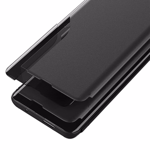 Eco ādas View apvalks elegants apvalks ar atloku un statīvu iPhone 16e - melns