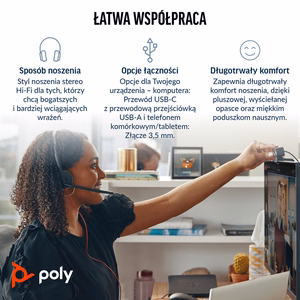 HP Poly Blackwire 3325 Stereo Microsoft Teams sertificētas USB-C austiņas +3,5 mm kontaktdakša + USB-C/A adapteris