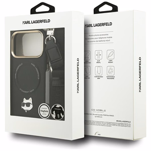 Karl Lagerfeld Big Strap Choupette Metal Logo MagSafe Case for iPhone 17 Pro Max - Black