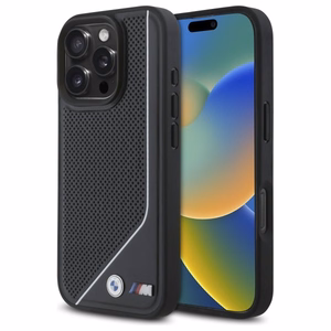 BMW M perforētā savītā līnija Magnētiskais apvalks iPhone 16 Pro - melns