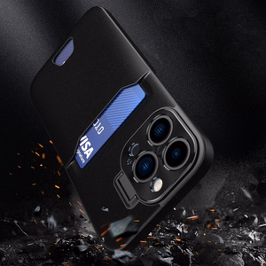 Ādas viedtālruņa apvalks ar statīvu iPhone 14 Pro kartes maks melns