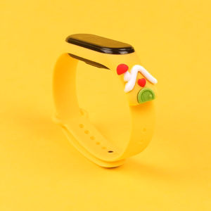 Siksniņa Ziemassvētkiem Xiaomi Mi Band 5 / 6 Ziemassvētku silikona aproce ar māju - Dzeltena