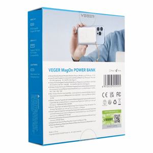 VEGER portatīvais lādētājs 10000 mAh ar bezvadu uzlādi, savietojams ar MagSafe PD QC3.0 2A 20W MagOn (VP1151 / W1151) balta