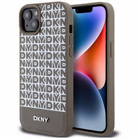DKNY Ādas drukāts raksts metāla logotips Magnētiskais viedtālruņa apvalks iPhone 15 / 14 / 13 - brūna