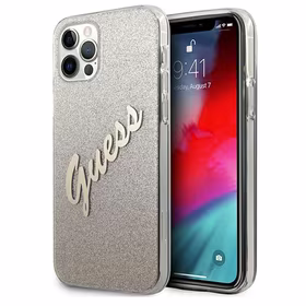 Guess GUHCP12MPCUGLSGO iPhone 12/12 Pro 6.1" zelts kietais vāciņš Glitter Gradient Script