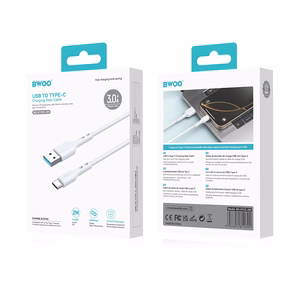 BWOO kabelis USB - USB-C 2m 3A balts