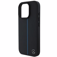 Mercedes MB Blue Line ādas magnētiskais iPhone 16 Pro viedtālruņa apvalks - melns