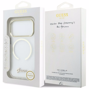 Guess IML Script Metal MagSafe Maciņš for iPhone 17 Pro - Clear