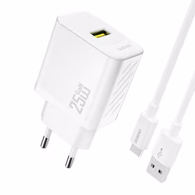 Dudao A27STEU 25W GaN USB-A Wall Lādētājs with USB-A - USB-C Kabelis - Balts