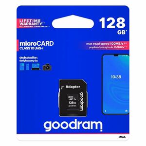 GOODRAM atmiņas karte microSD 128GB 100MB/s class 10 UHS I ar SD adapteri