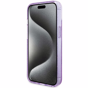 Guess viedtālruņa apvalks ar statīvu Ring Stand Script Glitter magnētiskais iPhone 15 Plus / 14 Plus - violets