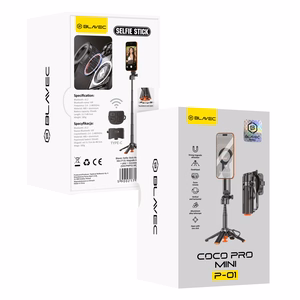 Blavec alumīnija selfiju kāts Coco PRO Mini P-01 Magsafe Auto pop četrkājis + tālvadības pults + turētājs 0,48 metri (SSCPMP01-MQHB048) melns