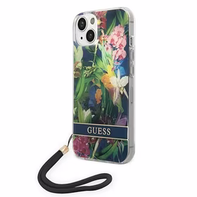 Guess GUOHCP14MHFLSB iPhone 14 Plus 6.7 "zils/zils cietais apvalks Ziedu siksna