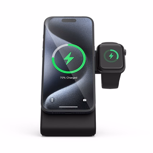 Crong MagSpot Pivot Stand 3 vienā bezvadu lādētājs iPhone, Apple Watch un AirPods ierīcēm, saderīgs ar MagSafe, melns