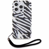 Karl Lagerfeld IML Zebra Pattern & Cord viedtālruņa apvalks iPhone 15 Pro - melns