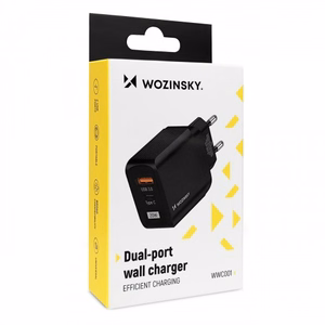 Lādētājs Wozinsky GaN melns 20W (USB / USB-C)