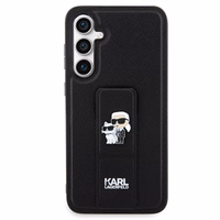 Karl Lagerfeld Gripstand Saffiano Karl&Choupette Pins viedtālruņa apvalks Samsung Galaxy S23 FE - melns