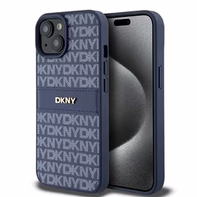 DKNY Ādas mono svītra un metāla logotips viedtālruņa apvalks iPhone 15 / 14 / 13 - zils