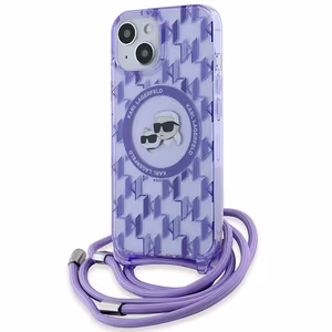 Karl Lagerfeld IML Crossbody Monogram Karl & Choupette Head Magnētiskais viedtālruņa apvalks iPhone 15 / 14 / 13 - violets