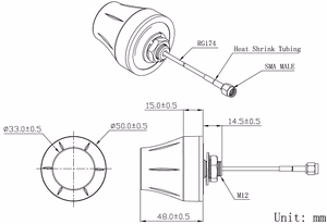 GSM antena, 824~960/1710~2170MHz, 2dBi, 58mm