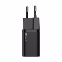 Baseus Super Si ātrās uzlādes lādētājs Quick Charge 3.0 Power Delivery 25W 3A + kabelis USB Type C - USB Type C 3A 1m melns