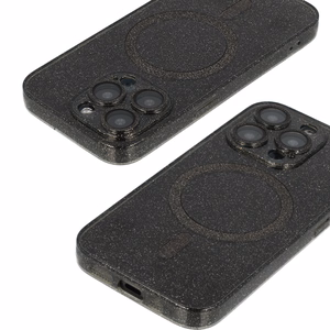 Glitter MagSafe apvalks iPhone 12 melns caurspīdīgs