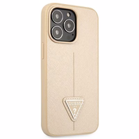 Guess GUHCP13LPSATLE iPhone 13 Pro / 13 6.1" bēšs cietais apvalks SaffianoTriangle logotips