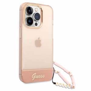 Guess GUHCP14LHGCOHP iPhone 14 Pro 6.1" rozā/rozā cietais apvalks Caurspīdīga Pērļu Siksna