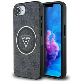 Guess IML Metal Glitter 4G Circle Triangle magnētiskais viedtālruņa apvalks iPhone 16e - melns
