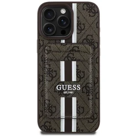 Guess 4G Stripes viedtālruņa apvalks ar Magnētisko maku iPhone 16 Pro Max - brūns