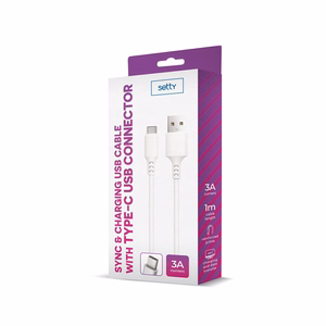 Setty kabelis USB - USB-C 1,0 m 3A balts