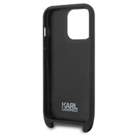 Karl Lagerfeld KLHCP14LSTMMK iPhone 14 Pro 6.1" cietais viedtālruņa apvalks melns/melns Monogrammas Plāksnītes Logotipa Siksna