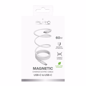Puro magnētiskais USB-C - USB-C 60W USB 3.2 (20 Gbps) 1m magnētiskais kabelis - balts