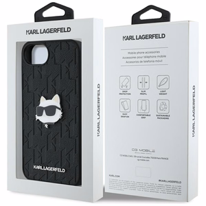 Karl Lagerfeld Monogram Choupette Head Pin viedtālruņa apvalks iPhone 16e - melns