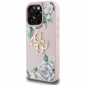 Guess Grained Roses Big 4G logo viedtālruņa apvalks iPhone 16 Pro Max - rozā
