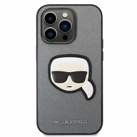 Karl Lagerfeld Saffiano Karl's Head Patch viedtālruņa apvalks iPhone 14 Pro Max - sudraba