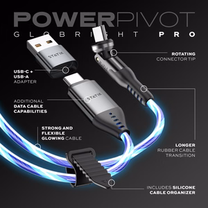STATIK PowerPivot Pro, spīdošs LED kabelis, USB-C uz USB-C, 2 m, melns