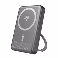 Dudao K28 10000mAh PD 22.5W Magnētiskā portatīvais lādētājs ar metāla apvalku un gredzena statīvu - pelēka