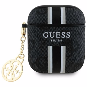 Guess GUA2P4RPSK AirPods 1/2 apvalks melns/melns ar 4G rakstiem un piekariņu