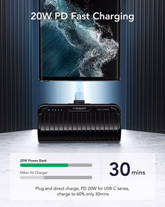 Внешний аккумулятор Veger PlugOn (W0558) PD QC3.0 3A 20W 5000 mAh со встроенным коннектором Type C чёрный