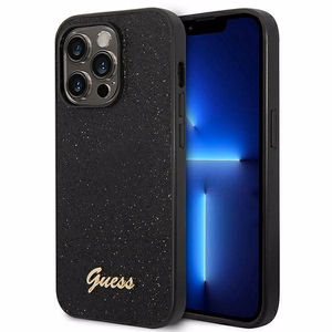 Guess Glitter Script viedtālruņa apvalks iPhone 14 Pro - melns